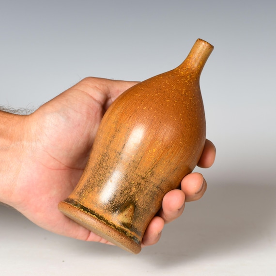 Small Wheel Thrown Flower Bud Vase | Yellow Ash Glaze #29