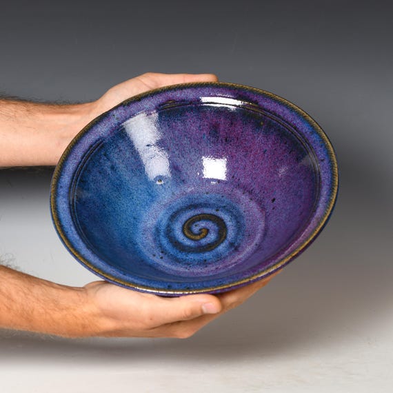 Ceramic Serving Bowl | Wheel Thrown Decorative Centerpiece | Purple & Blue Glaze #13