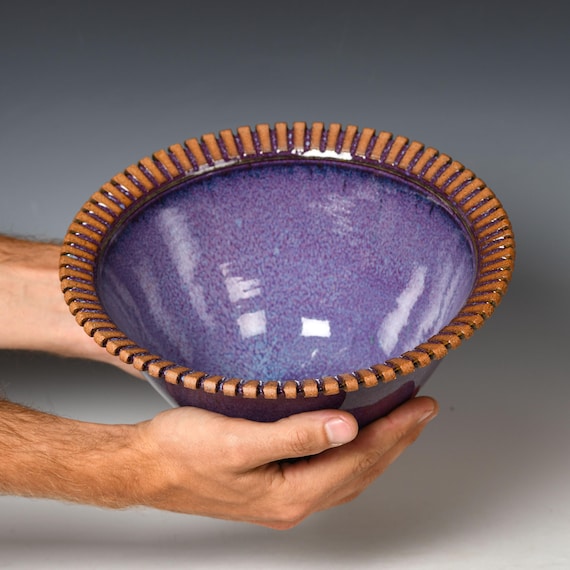 Ceramic Serving Bowl | Wheel Thrown Decorative Centerpiece | Purple Glaze #16