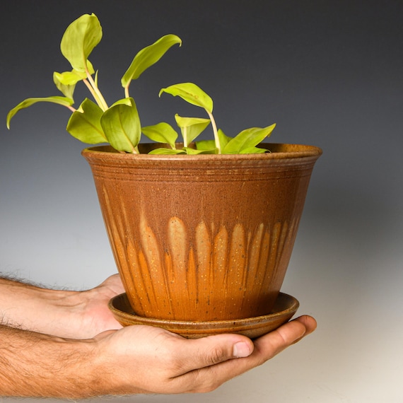Ceramic Planter with Drainage Holes in Ash Glaze, Stoneware Plant Pot #678