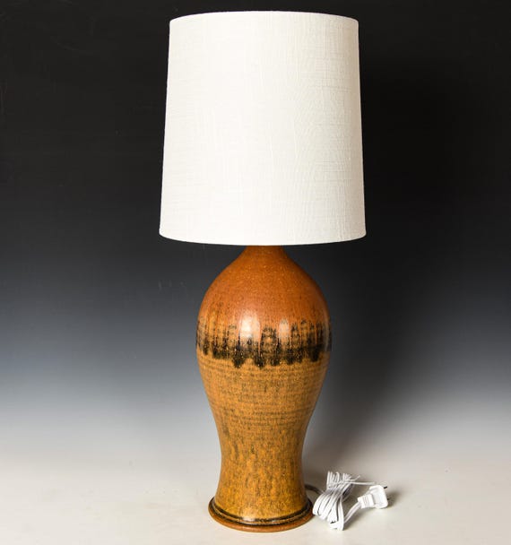 Ceramic Lamp, Yellow Ash Glaze Stoneware Light #5 - Shade NOT Included