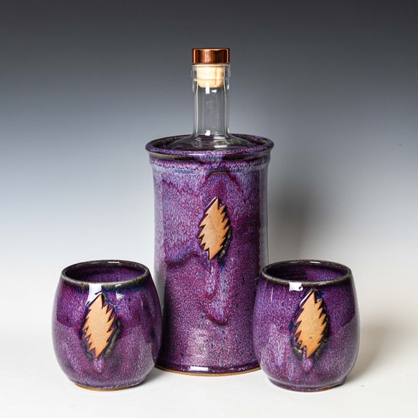 Lightning Bolt Wine Chiller & Tumbler Set in Purple Glaze