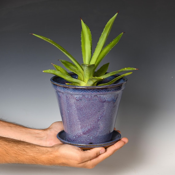 Wheel Thrown Planter with Drainage Holes | Stoneware Plant Pot | Purple Glaze #59