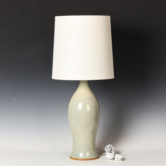 Ceramic Table Lamp | Stoneware Desk Light | Blue & White Glaze #43