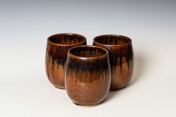 Stemless Wine Glass in Red Ash Glaze, Ceramic Whiskey Goblet, Handmade Stoneware Pottery Tableware