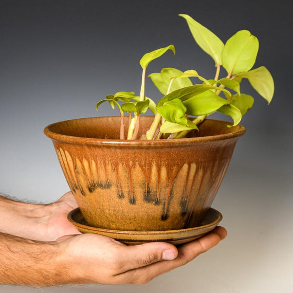 Ceramic Planter with Drainage Holes in Ash Glaze, Stoneware Plant Pot #671