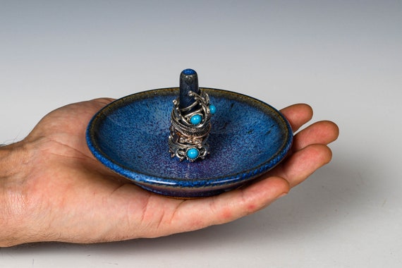 Ceramic Ring Keeper Holder in Blurple Glaze, Stoneware Jewelry Dish
