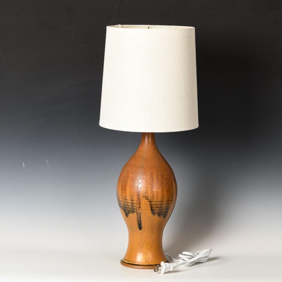 Ceramic Table Lamp | Stoneware Desk Light | Yellow Ash Glaze #41