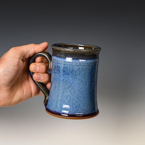 Ceramic Tea or Coffee Mug in Blue Glaze, Handmade Stoneware Pottery Mugs