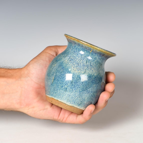 Small Wheel Thrown Flower Bud Vase | Blue & White Glaze #31
