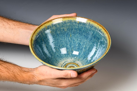Ceramic Serving Bowl | Wheel Thrown Decorative Centerpiece | Blue Glaze #105