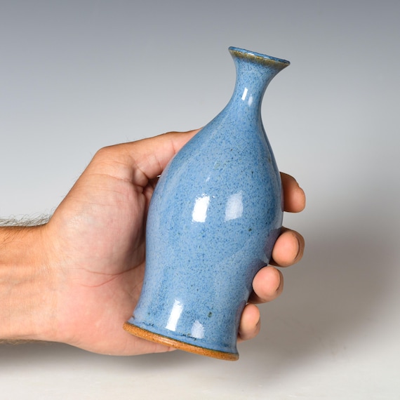 Small Wheel Thrown Flower Bud Vase | Blue Glaze #44