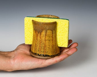 Ceramic Sponge Holder in Yellow Ash Glaze for Kitchen, Sponge Caddy, Air Dry Sponge