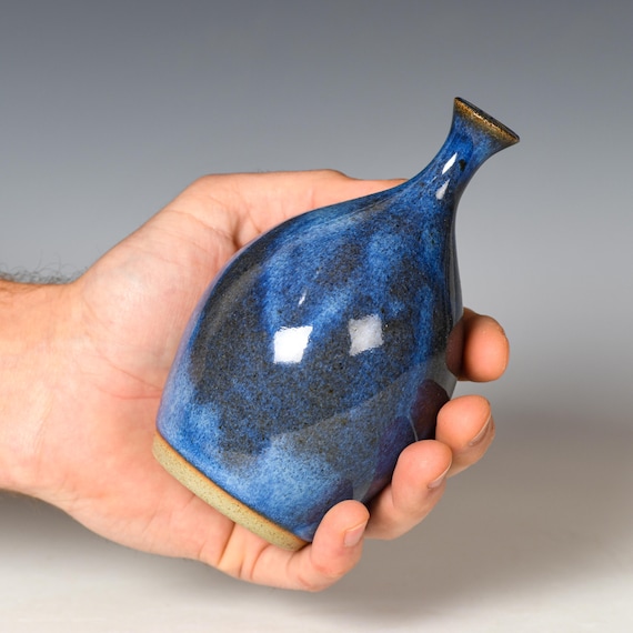 Small Wheel Thrown Flower Bud Vase | Blue Glaze #4