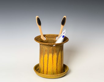 Toothbrush Holder in Yellow Ash Glaze, Ceramic Toothpaste Cup, Dishwasher Safe