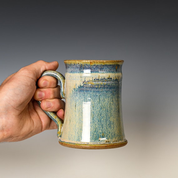 Ceramic Tea or Coffee Mug in Blue Glaze, Handmade Stoneware Pottery Mugs