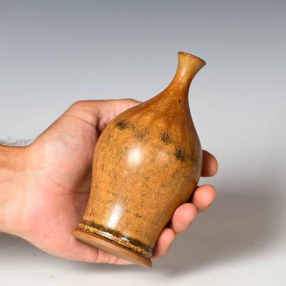 Small Wheel Thrown Flower Bud Vase | Yellow Ash Glaze #26