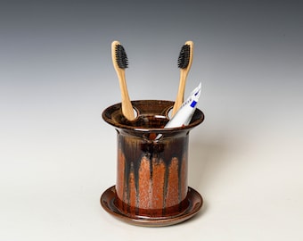 Toothbrush Holder in Red Ash Glaze, Ceramic Toothpaste Cup, Dishwasher Safe