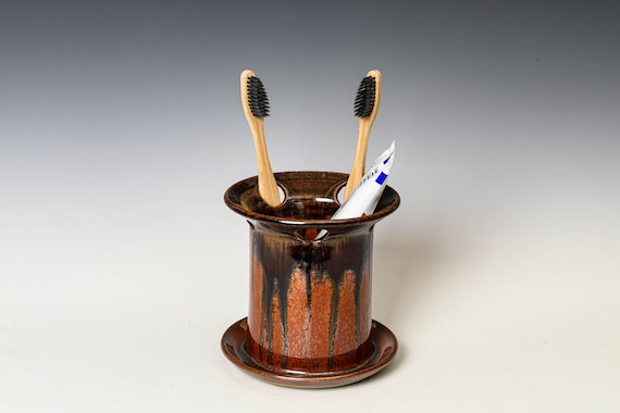 Toothbrush Holder in Red Ash Glaze, Ceramic Toothpaste Cup, Dishwasher Safe