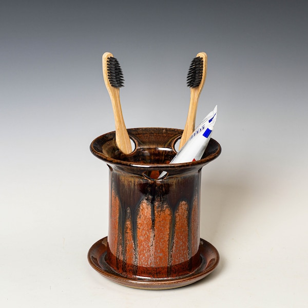 Toothbrush Holder in Red Ash Glaze, Ceramic Toothpaste Cup, Dishwasher Safe