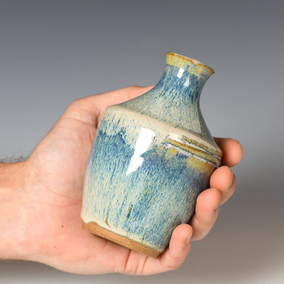 Small Wheel Thrown Flower Bud Vase | Blue Glaze #8
