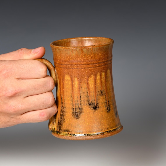 Ceramic Tea or Coffee Mug in Yellow Wood Ash Glaze, Handmade Stoneware Pottery Mugs