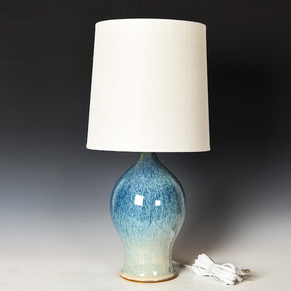 Ceramic Lamp, Blue Glaze Stoneware Light #3 - Shade NOT Included