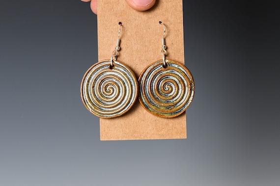 Handmade Ceramic Spiral Print Earrings