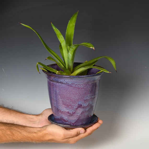 Ceramic Planter with Drainage Holes | Stoneware Plant Pot | Purple Glaze #84