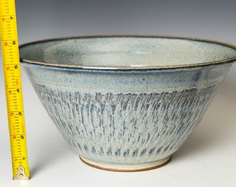 Ceramic Serving Mixing Bowl in Blue & White Glaze, Fruit or Salad Art Bowl, Handmade Decorative Pottery Centerpiece #37