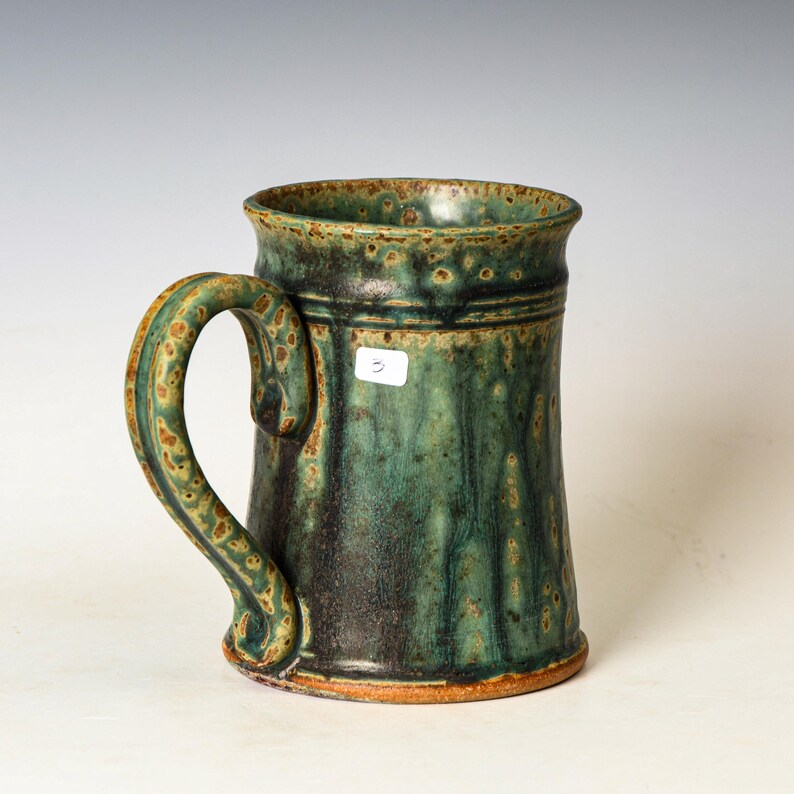 Ceramic Tea or Coffee Mug in Green Glaze, Handmade Stoneware Pottery Mugs