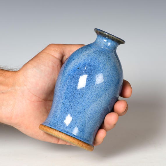 Small Wheel Thrown Flower Bud Vase | Blue Glaze #16