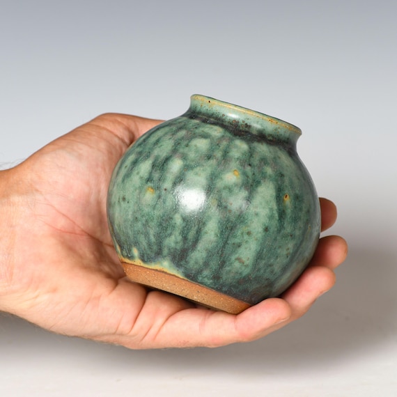Small Wheel Thrown Flower Bud Vase | Green Glaze #18
