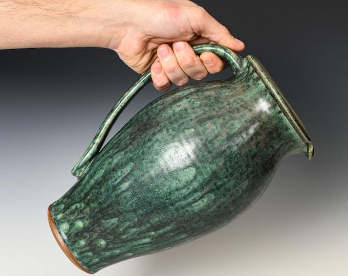 Featured listing image: Ceramic Pitcher in Green & Black Glaze, Handmade Pottery Flower Bud Vase, Serving Drinkware #1