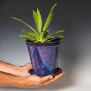 Wheel Thrown Planter with Drainage Holes | Stoneware Plant Pot | Purple Glaze #51