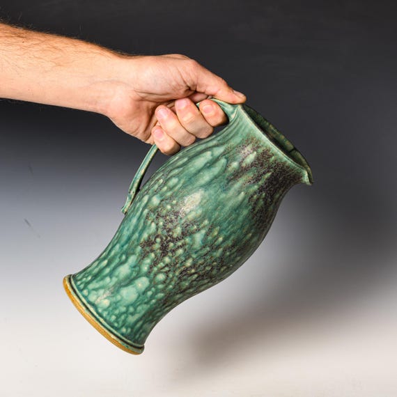 Stoneware Pitcher | Ceramic Flower Vase | Green Glaze #20