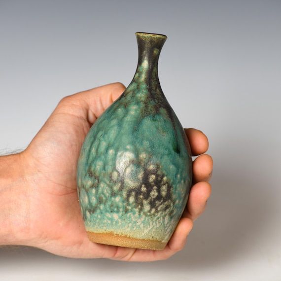 Small Wheel Thrown Flower Bud Vase | Green Glaze #2