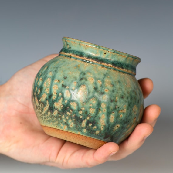 Small Wheel Thrown Flower Bud Vase | Green Glaze #7