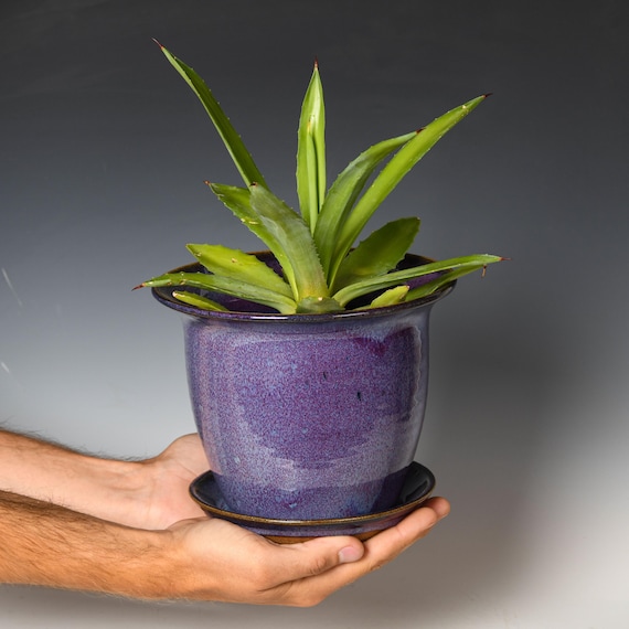 Ceramic Planter with Drainage Holes | Stoneware Plant Pot | Purple Glaze #55