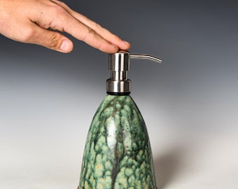 Keramisk tvålpumpdispenser | Grön glasyr | Återanvändbar lotionflaska