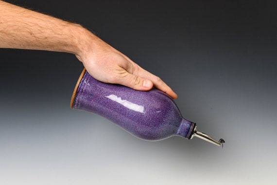 Handmade Stoneware Olive Oil Cruet: Purple Glaze Ceramic Dispenser