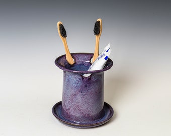 Toothbrush Holder in Purple Glaze, Ceramic Toothpaste Cup, Dishwasher Safe