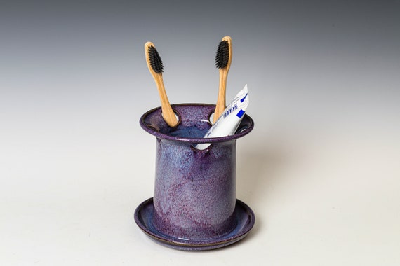 Toothbrush Holder in Purple Glaze, Ceramic Toothpaste Cup, Dishwasher Safe