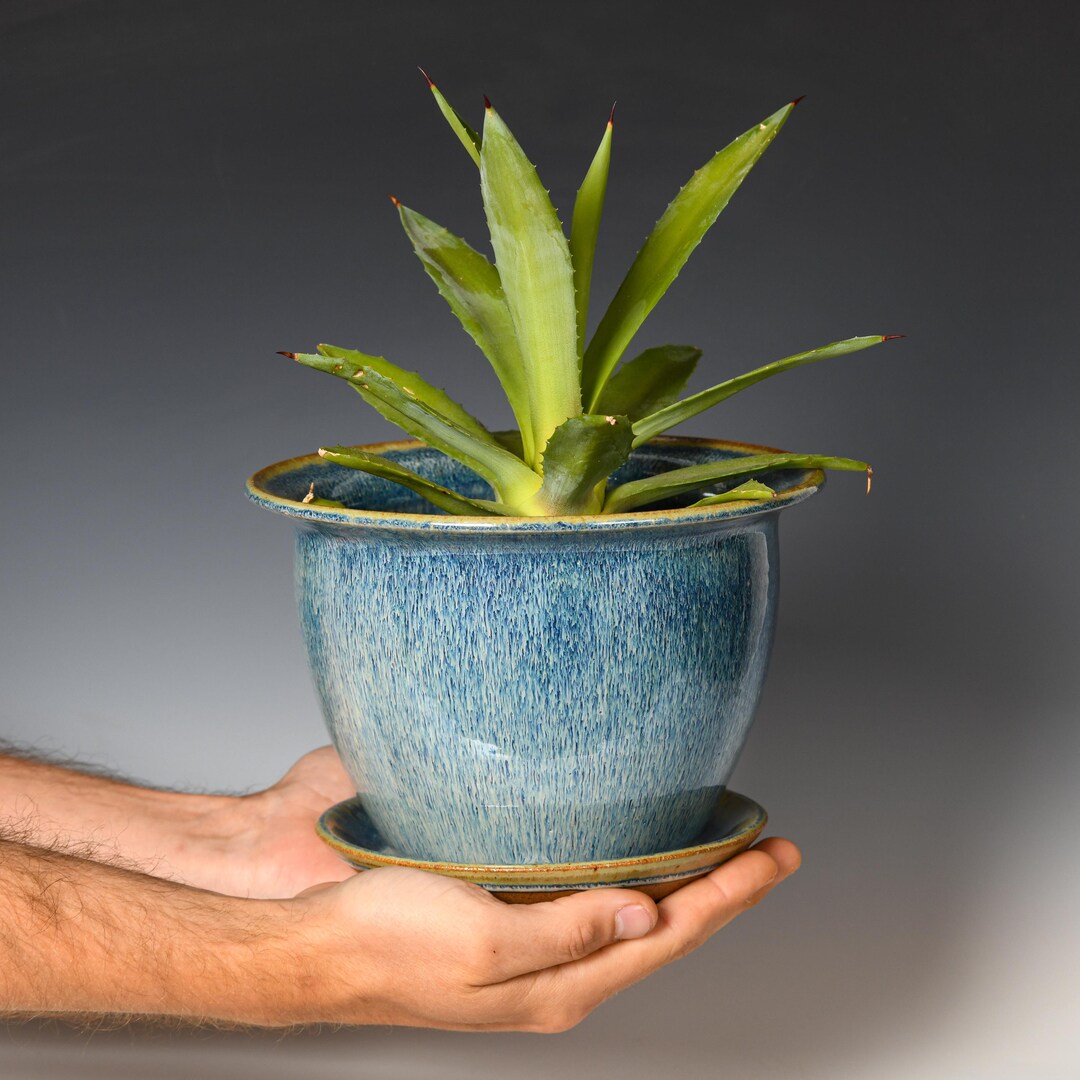 Wheel Thrown Planter With Drainage Holes | Stoneware Plant Pot | Blue ...