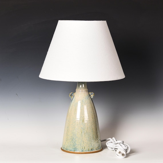 Ceramic Table Lamp | Stoneware Desk Light | Blue & White Glaze #30