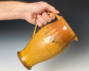 Ceramic Pitcher in Yellow Wood Ash Glaze, Handmade Pottery Flower Bud Vase, Serving Drinkware #7