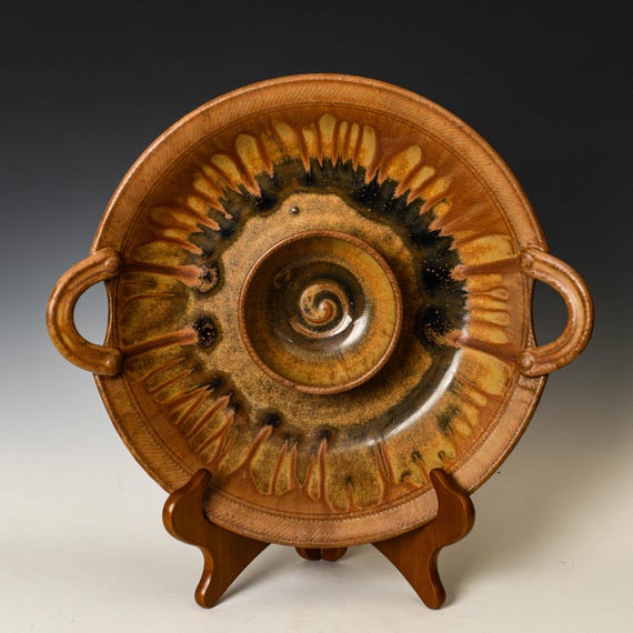Chip and Dip Platter in Yellow Ash Glaze, Entertaining Dish, Ceramic Serving Tray