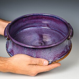 Wheel Thrown Casserole Dish in Purple Glaze, Large Stoneware Crock, Lasagna Pan Pottery Bakeware