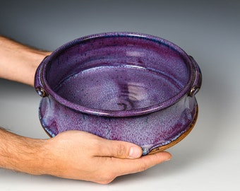 Wheel Thrown Casserole Dish in Purple Glaze, Large Stoneware Crock, Lasagna Pan Pottery Bakeware