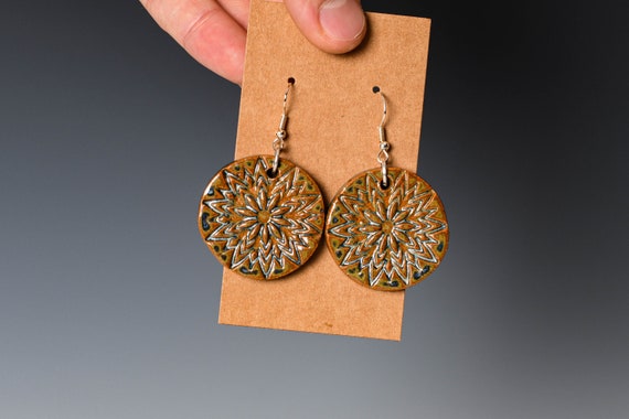 Handmade Ceramic Burst Print Earrings